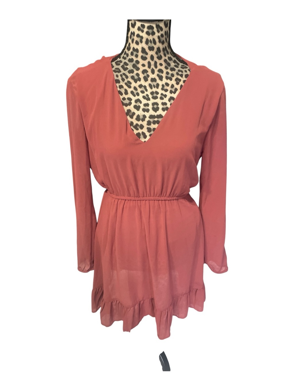 Charlotte Russe Coral Long-Sleeve V-Neck Mini Dress
